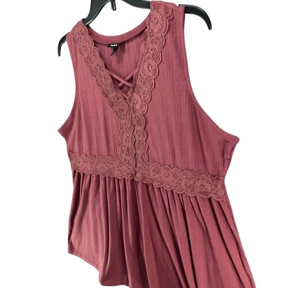 Torrid Babydoll Top Womens 1XL Dusty Rose Textured Jersey Lace Up V Neck Boho - Picture 3 of 14
